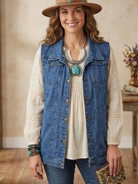 The Skyline Collection Light Blue Denim Vest - Medium